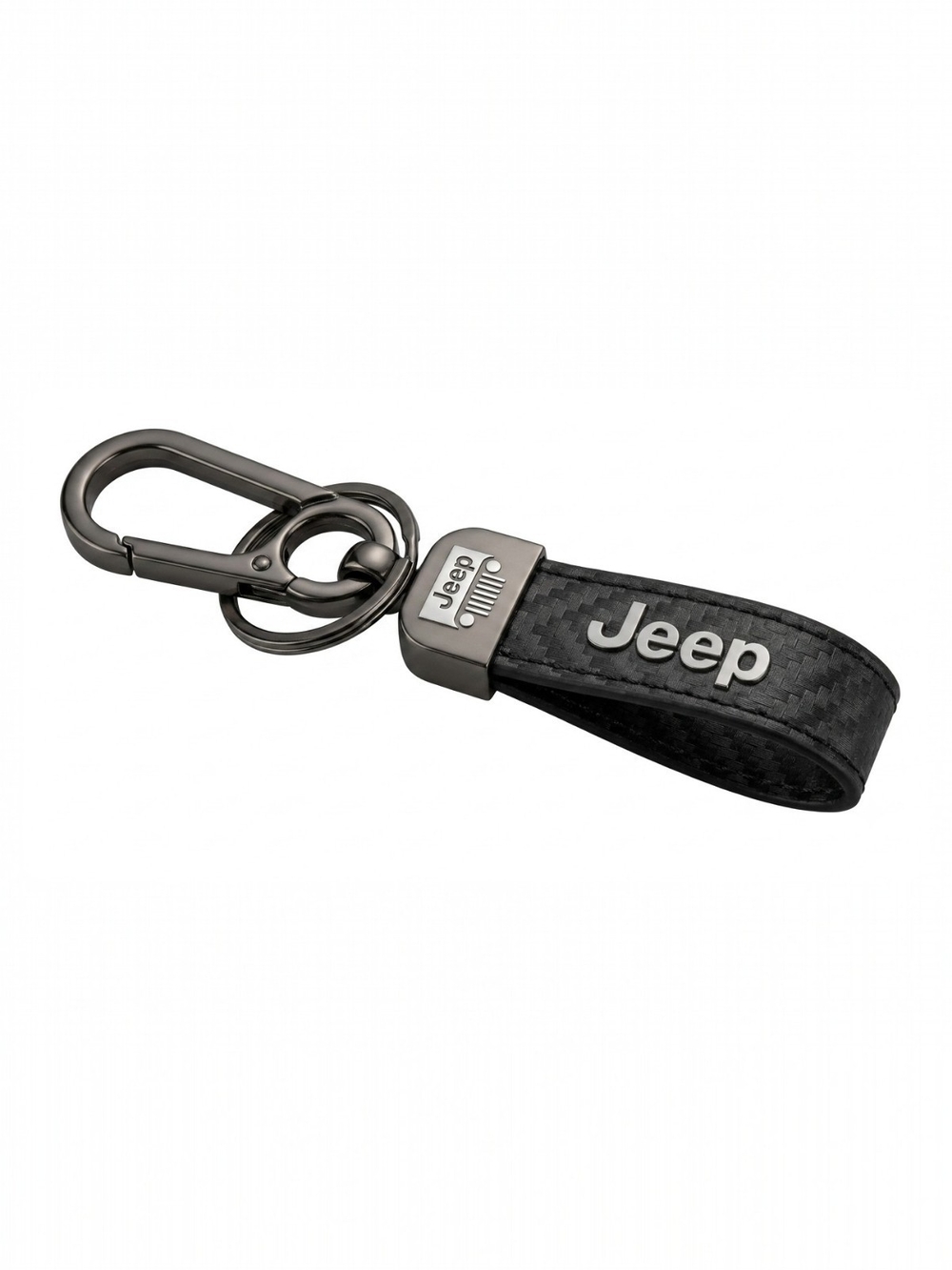 Jeep Black Carbon-Fiber Loop Keychain with Gunmetal Hardware ♡